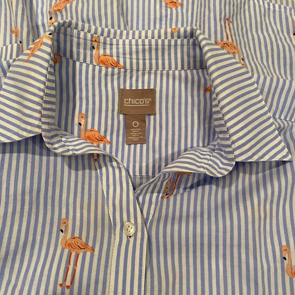 Chico’s Seersucker Blue & White Striped Summer Blouse - Picture 3 of 9